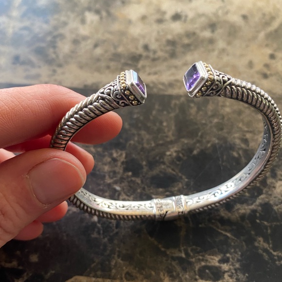 Samuel Benham Sterling Silver & 18K Gold with Amethyst Hinged Cuff Bracelet - Picture 2 of 16